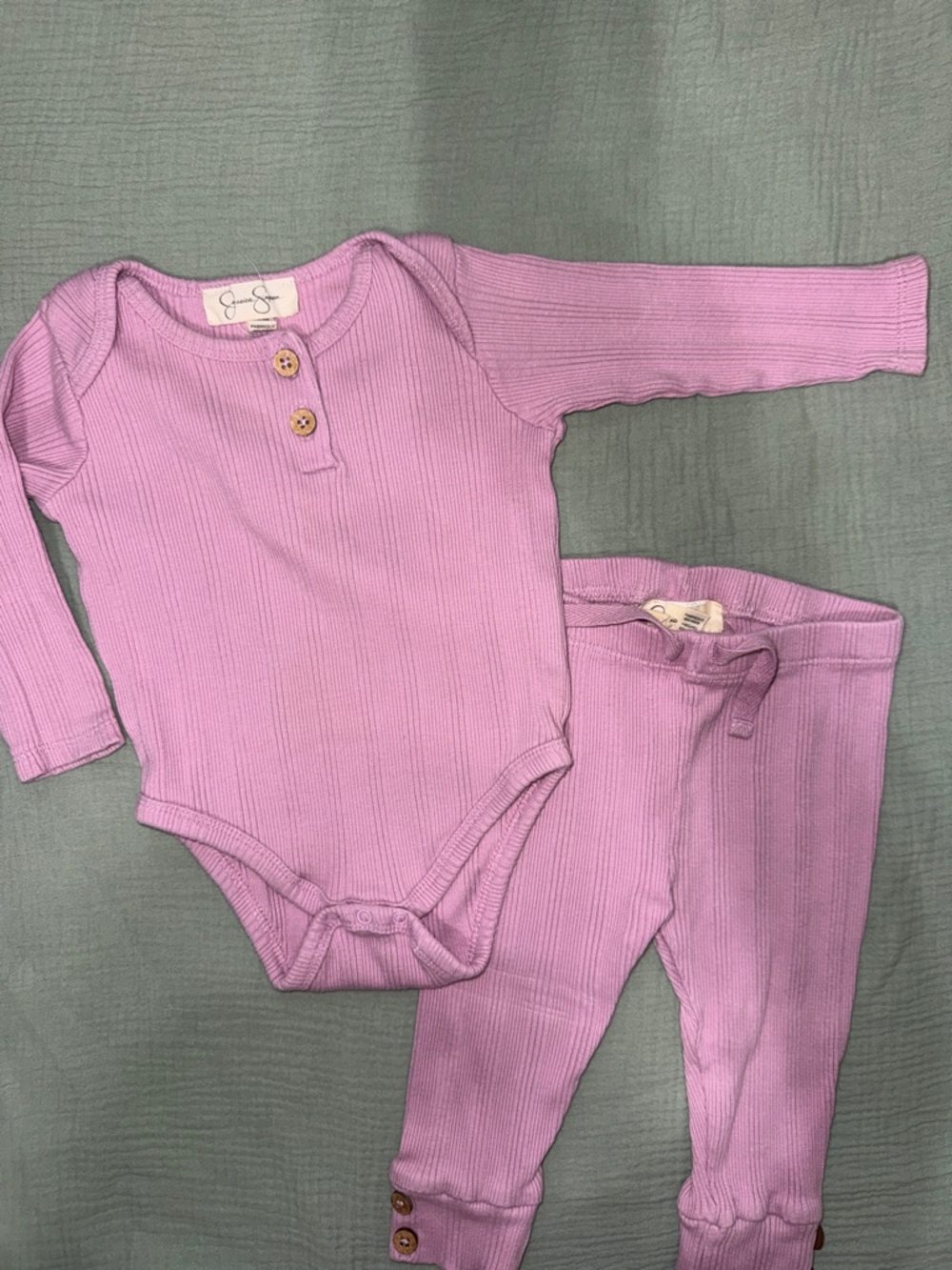Kids Ribbed Long Sleeve One-Piece & Pant Set - Lavender 3/6M